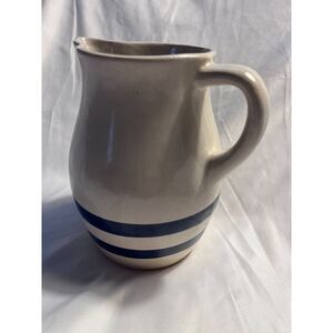 Vintage Roseville Ohio Pottery Cobalt Striped Cream Pitcher Small Crack on Spout